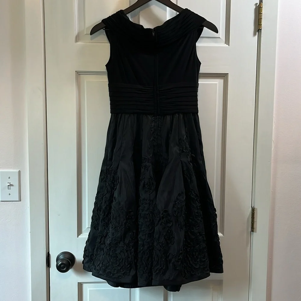 Adrianna Papell Fit and Flare Swirl Rosette Mini Dress - Size 4P